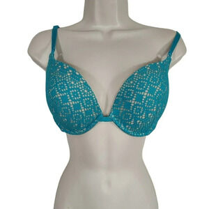 Victorias Secret Lace Push-up Padded Bra Women Size 36D Blue Adjustable Strap
